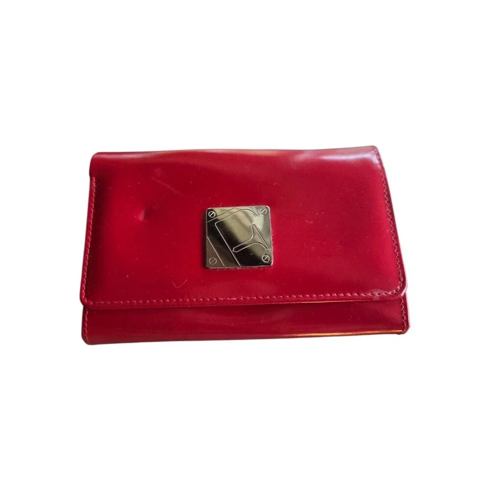 furla red leather continental wallet clutch made in italy snap closure